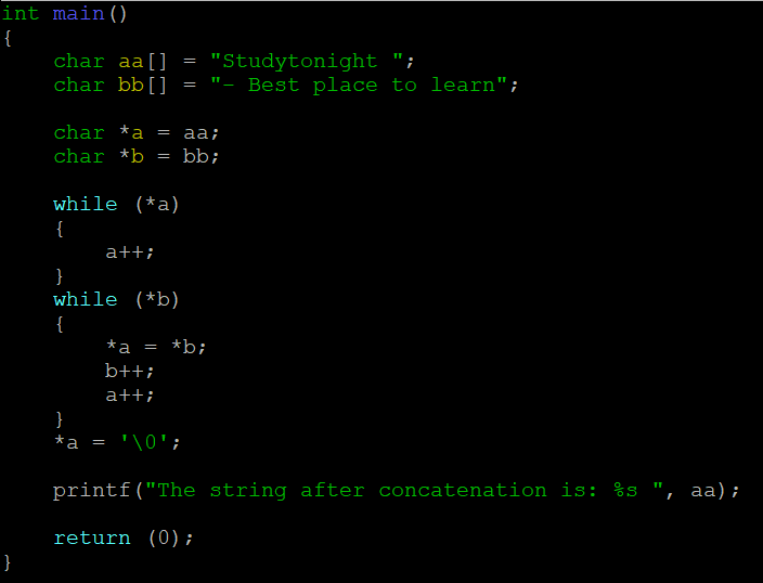 Screenshot of C code, to demonstrate coding