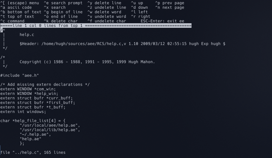 Screenshot of EE text editor interface